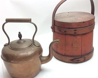 ICE BUCKET AND COPPER TEAPOT