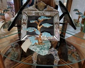 Jem Stone Tree Sculpture, vintage style mirrored picture frame 