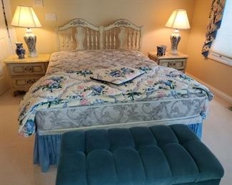 Thomasville French Provencal  Blue, matching set of dressers, armoire,  nightstands, queen headboard, Simmons queen Beautyrest