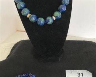 ROUND AZURITE BEADS WITH 14K CLASP AND SPACERS