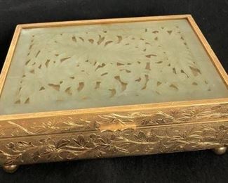 GILT CHASED DIVIDED BOX WITH CARVED JADE INLAY 