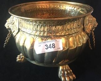HEAVY FOOTED BRASS CACHEPOT WITH LION HANDLES