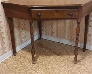 Brown Wood Corner Table with Drawer
