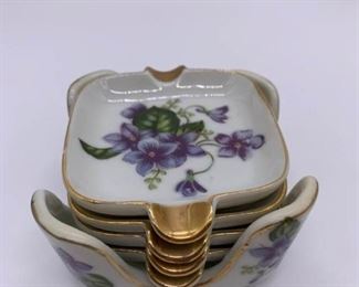 Lefton Porcelain Violets Ashtray Set