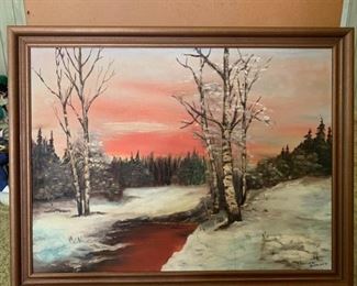 Snowy Sunset Oil Painting
