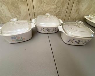 Three Piece Corning Ware with Lids