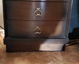 Two Wooden Three Drawer Bed Side Tables