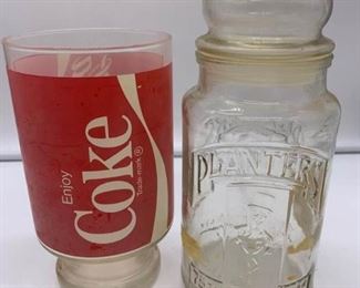 Vintage Coke Glass and Planters Peanut Jar