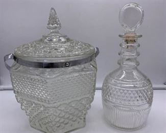 Vintage Crystal Ice Bucket and Whiskey Decanter