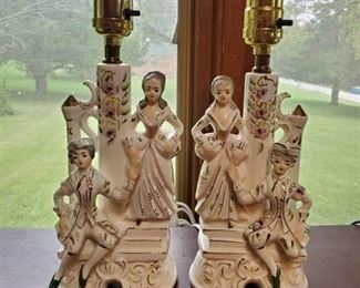 Pair of Early Colonial Matching Lamps