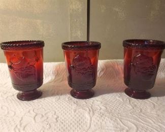 Lot of 3 Cranberry Santa Claus Glasses 