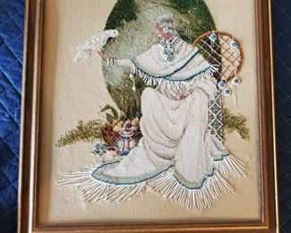 Mother of Nature Cross Stitch and Beaded Native American Framed