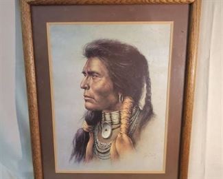 Native American Chief Portrait Signed Bill Hampton