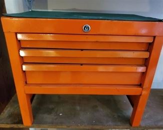 Orange with Green Rubber Matted Top Tool Box woth 3 Drawers