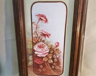 Arcylic Painted Rose Bush Signed Faye Walter's 1980