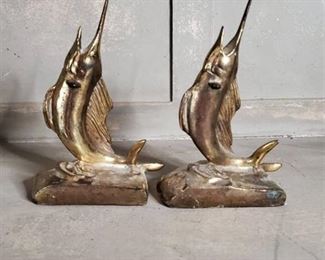 Pair of Brass Swordfish Bookends