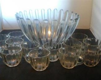 Crystal Punch Bowl and 12 Cups