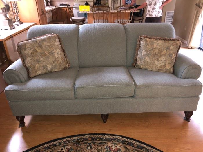 Light Green upholstered Sofa, no damage, barely used