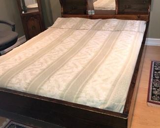 Queen bed with frame matching headboard w/storage shelves
