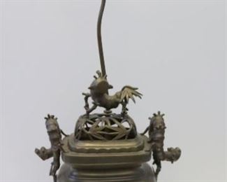 Antique Chinese Patinated Bronze Censor As A Lamp