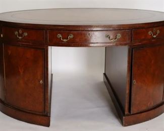 Antique Mahogany Oval Leathertop Partners Desk