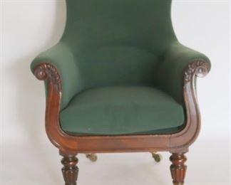 Antique Upholstered Scroll Arm Chair
