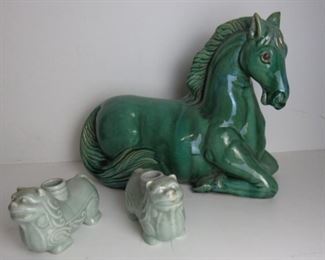 Chinese Porcelain Foo Dogs and a Horse