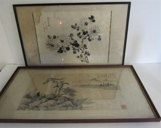 Framed Chinese Floral Landscape Paintings