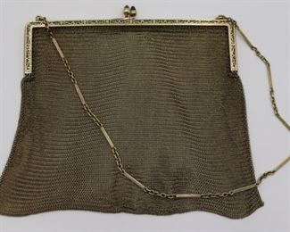GOLD Vintage kt Gold Mesh Purse with Sapphires