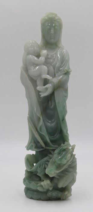 Highly Carved Jadeite Figure of a GuanYin