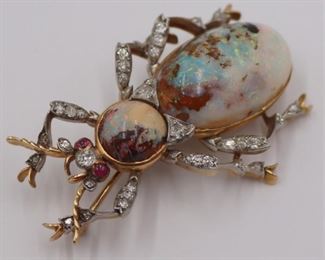 JEWELRY Antique Opal Diamond and Ruby Cabochon