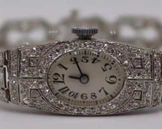 JEWELRY Art Deco Platinum and Diamond Watch