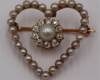 JEWELRY kt Gold Diamond and Pearl Heart