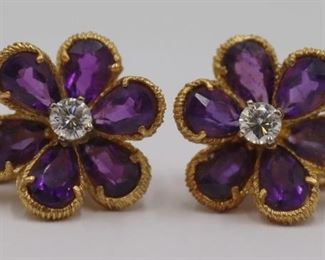 JEWELRY Pair of Signed kt Gold Amethyst