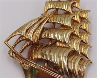 JEWELRY Signed Bermuda kt Gold Ship Brooch