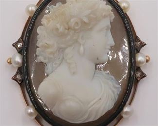 JEWELRY Signed French kt Gold Cameo Brooch
