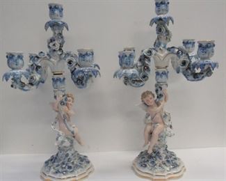 Pair Of Antique German Porcelain Figural Candlebra