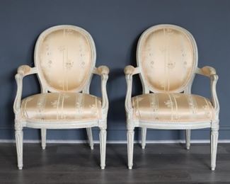 Pair Of White Painted Louis XV Style Arm Chairs