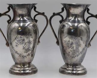 SILVER Pair of Persian Niello Silver Vases