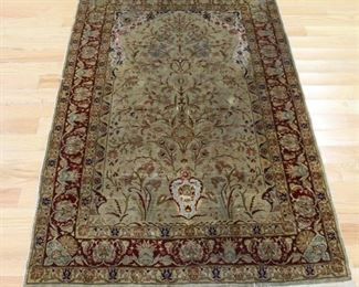 Vintage And Finely Hand Woven Silk Carpet