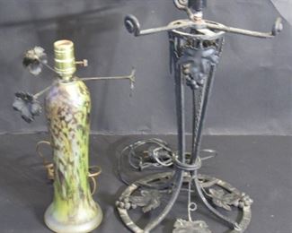 Vintage Art Glass Lamp Base Patinated Metal
