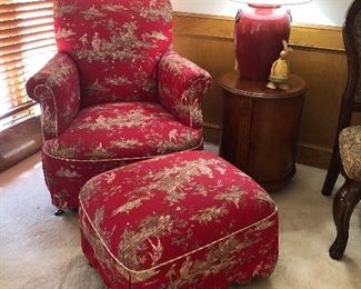 Darling upholstered chair and ottoman