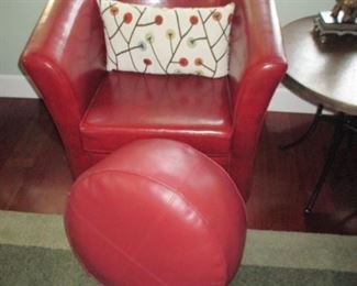 Pair of Grandinroad Red Leather Chairs with Ottomans