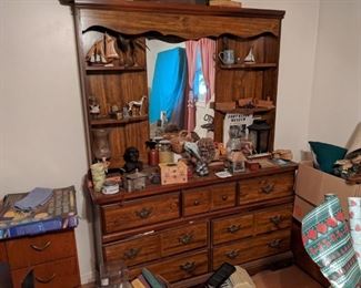 Solid wood dresser with built in shelves and mirror