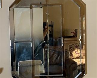 MCM Vintage Chrome Frame Elongated Octagon Mirror	56in H x36in W x2in D	HxWxD