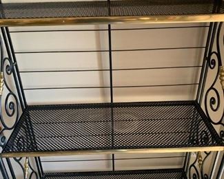 Heavy Scroll Iron French Bakers Rack Shelf w/ Brass Accents	87x45x18in D	HxWxD