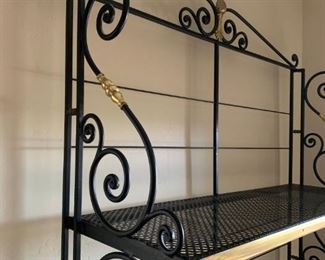 Heavy Scroll Iron French Bakers Rack Shelf w/ Brass Accents	87x45x18in D	HxWxD