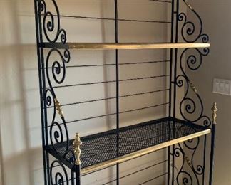 Heavy Scroll Iron French Bakers Rack Shelf w/ Brass Accents	87x45x18in D	HxWxD