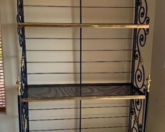 Heavy Scroll Iron French Bakers Rack Shelf w/ Brass Accents	87x45x18in D	HxWxD