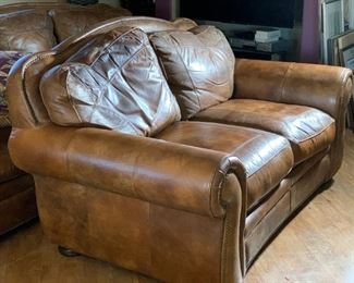 Rustic Tooled Leather Nailhead Sofa loveseat	39x67x42in	HxWxD